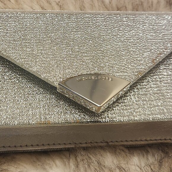 SILVER STREAK! Michael Kors Small Barbara Envelope Clutch Handbag AUTHENTIC - Picture 3 of 5
